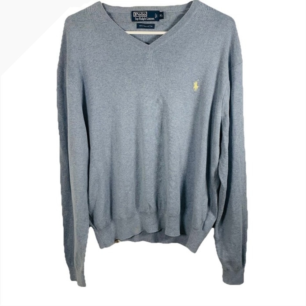 Polo Ralph Lauren Light Blue V-Neck Pima Cotton‎ Sweater Men XL Pony Lightweight